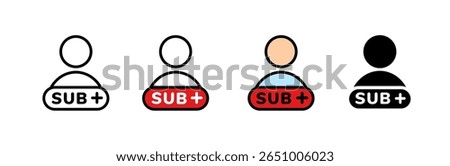 Icon displaying a user figure with a plus sign indicating a subscription. includes color variations.