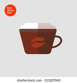 Icon of disposable coffee cup with cover and coffee bean picture