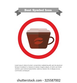 Icon of disposable coffee cup with cover and coffee bean picture