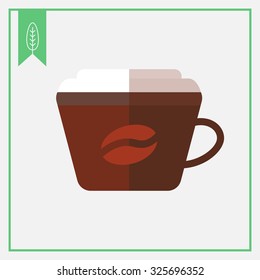 Icon of disposable coffee cup with cover and coffee bean picture