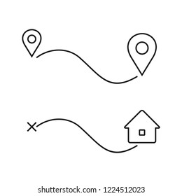 Icon of distance. Icon of route. Illustration of location. Vector house and road. 