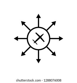 Icon of distribution with a white background, an illustration of the shipping process. This distribution process is represented by an arrow sign.