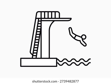 Icon of a diver launching himself from a high diving board into the pool