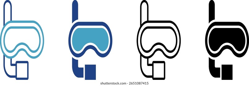 The icon of a diving mask, swimming or diving equipment is related to the theme of vacation, beach, sea, water sports, marine conservation, or promotion of tourist destinations.