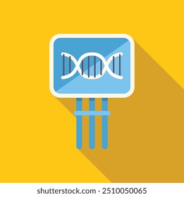 Icon of a dna test showing its double helix structure with test tubes in flat design with long shadow on a yellow background