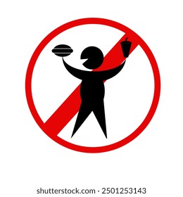 icon do not eat and drink while standing. symbol of prohibited eating and drinking while standing