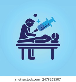 icon of doctor checking up and giving injection patient for health. Illustration vector docter and patien.