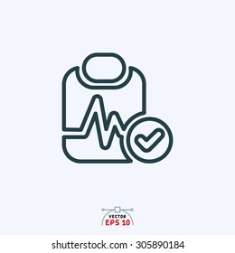 Icon of document with heart beat line is right .