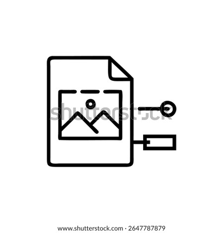 Icon of a document with a mountain image connected elements on background file landscape
