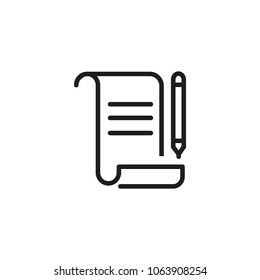 Icon of document and pen. Certificate, deal, award. Agreement concept. Can be used for topics like paperwork, business, testament