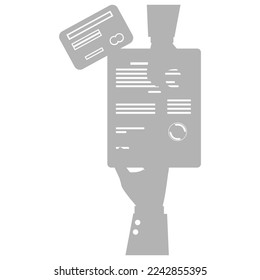 icono de documentos, una mano con una tarjeta, sobre un fondo blanco, ilustración vectorial