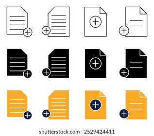 Icono de documentos con un signo más, que simboliza la administración de archivos, la adición de nuevos archivos o la creación de documentos.