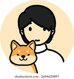 ícone cão com dono, chiba inu cachorrinho e homem avatar