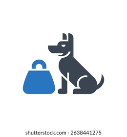 Icon of a dog sitting next to a bag.