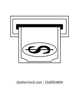 Icon of dollar banknote sliding from atm slot. Thin line design. Vector illustration.