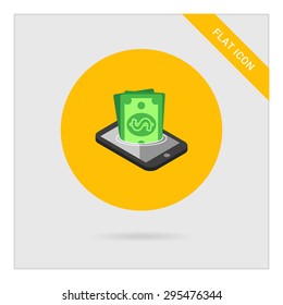 Icon of dollar banknotes sinking in smartphone screen