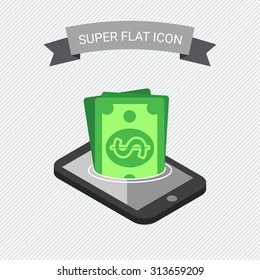 Icon of dollar banknotes sinking in smartphone screen