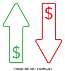icon of dollar growing and falling color vector