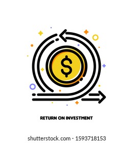 Icon of dollar and loop arrow for return on investment or currency exchange concept. Flat filled outline style. Pixel perfect 64x64. Editable stroke