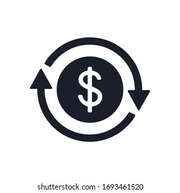 Icon of dollar sign in circle made of arrows. Coin with dollar sign simple on white background. Vector illustration. Eps10