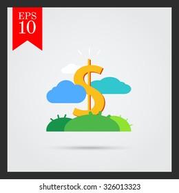 Icon of dollar sign growing on green lawn