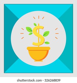 Icon of dollar sign with leaves in flower pot
