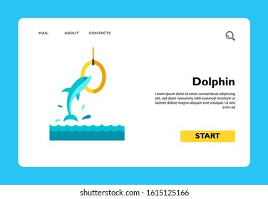 Icon of dolphin jumping in ring. Dolphinarium, aquarium, circus. Aqua park concept. Can be used for topics like leisure, entertainment, animals