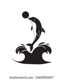 Icono de un delfín saltando en el mar.