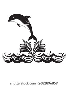 Icono de un delfín saltando en el mar.