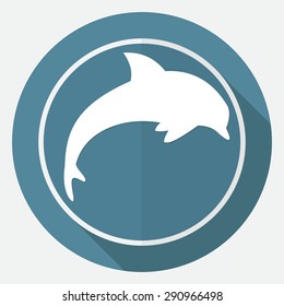 Icon dolphin on white circle with a long shadow