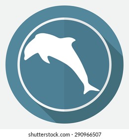 Icon dolphin on white circle with a long shadow
