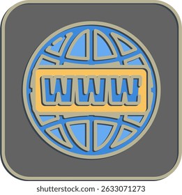 Nome de domínio do ícone. Elementos de rede da Internet. Ícone no estilo em alto-relevo.