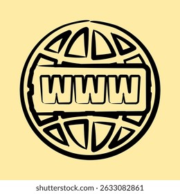 Nome de domínio do ícone. Elementos de rede da Internet. Ícone no estilo desenhado à mão.