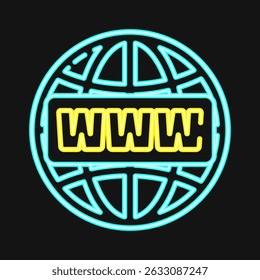 Nome de domínio do ícone. Elementos de rede da Internet. Ícone em estilo neon.
