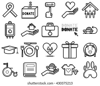 Icon donate set. Donation line design.
