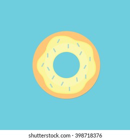 Icon donut on a blue background in a flat style isolated on a blue background. Vector illustration.