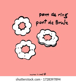 Icon donut ring in sketch brush style. Isolated on pink background. Hand drawn vector illustration sweet. 2