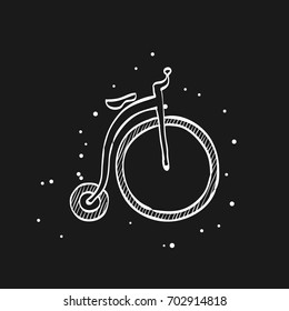 icon in doodle sketch lines. Transportation sport vintage old retro bicycle