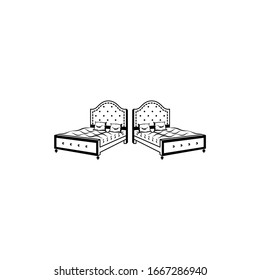 Icon of a double bed in a trendy flat design