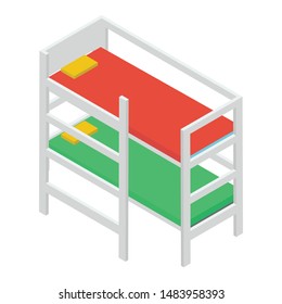 Icon of double deck bed isometric design.