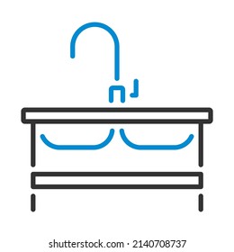 Icon Of Double Sink. Editable Bold Outline With Color Fill Design. Vector Illustration.