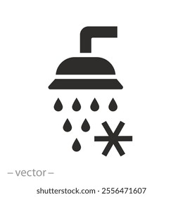 icon of douche with snowflake, cold shower, bath room, bathing, flat vector illustration