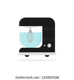 Icon of dough mixer with glass bowl. Kitchen appliance. Household equipment. Electric device. Modern technology theme. Colorful vector illustration in flat style isolated on white background.