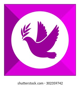 Icon of dove flying with olive twig in its beak