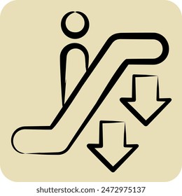 Icon Down Escalator. related to Airport symbol. hand drawn style. simple design illustration