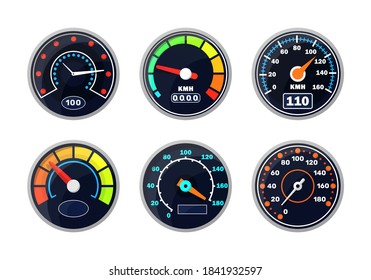 Icon for download progress display, performance indicator. Analog instrument for measuring speed and futuristic speedometer. Technological gauge with an arrow or pointer. Vector illustration, eps 10.