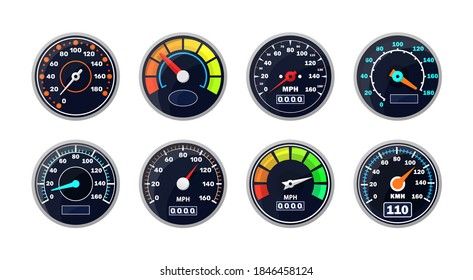 Icon for download progress display, performance indicator. Analog instrument for measuring speed and futuristic speedometer. Technological gauge with an arrow or pointer. Vector illustration, eps 10.