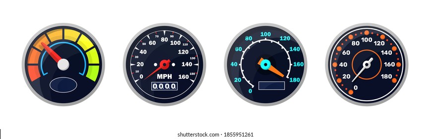 Icon for download progress display, performance indicator. Analog instrument for measuring speed and futuristic speedometer. Technological gauge with an arrow or pointer. Vector illustration, eps 10.