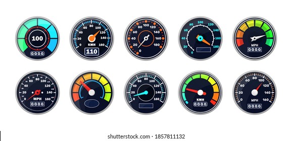 Icono para mostrar el progreso de descarga, indicador de rendimiento. Instrumento analógico para medir la velocidad y el velocímetro futurista. Medidor tecnológico con flecha o puntero. Ilustración vectorial, eps 10.