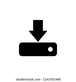 The icon of download or save to hard disk. Simple glyph icon illustration of download or save to hard disk for a website or mobile application on white background